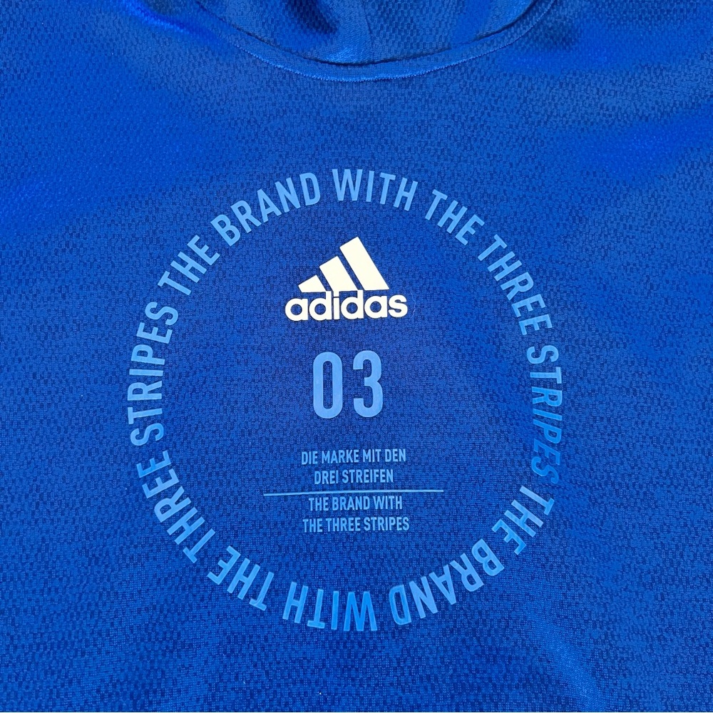 Adidas Men's L Hoodie Sweatshirt Team Issue Badge of Sport Funnel Pullover Blue - Picture 2 of 7